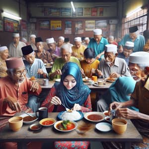 Traditional Malaysian Coffee Shop Scene with Diverse Crowd