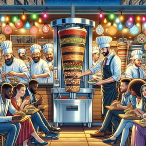 Vibrant Mid-Eastern Shawarma Restaurant: Bustling Scene & Sizzling Flavors