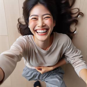 Joyful Asian Woman Tickle - Photorealistic Image