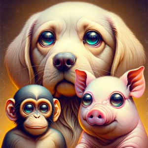 4k Resolution Pastel Anime Style Dog, Monkey, Pig Artwork