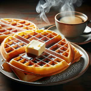 Delicious Golden-Brown Waffles with Butter and Syrup