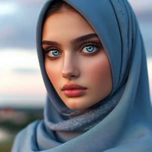 Graceful Middle-Eastern Woman in Hijab | Serene Sunset Portrait