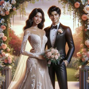 Charming Wedding Photo of Asian Man and Hispanic Woman