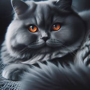Chubby British Cat with Dark Orange Eyes