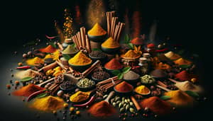 Vibrant Spices on Black Background Artfully Arranged
