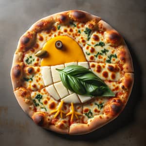Delicious Four-Cheese Pizza with Bird Garnish