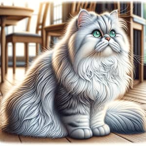 Fluffy Persian Cat with Emerald Green Eyes in Serene Setting