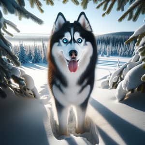 Siberian Husky in Snowy Landscape | Bright Blue Eyes