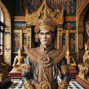 Majestic Burmese Ruler in Traditional Royal Attire