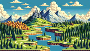 Retro Pixelated Level Selector Map - Adventure Pixel Art Landscape