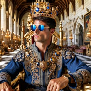 Hispanic Man in Jeweled Crown on Lavish Throne