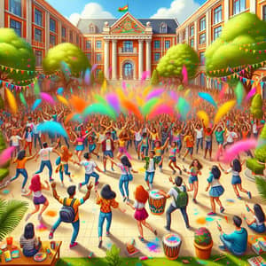 Vibrant Holi Celebration on College Campus - Festival of Colors