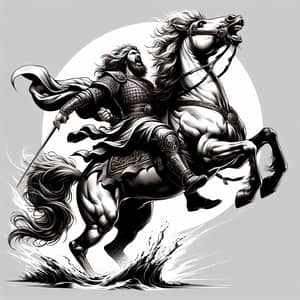 Majestic Horseman Riding on Rearing Horse