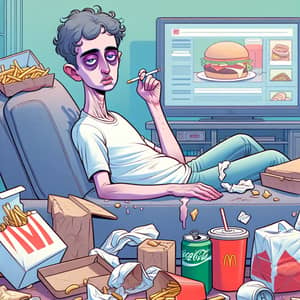 Unhealthy Middle-Eastern Individual Surrounded by Junk Food