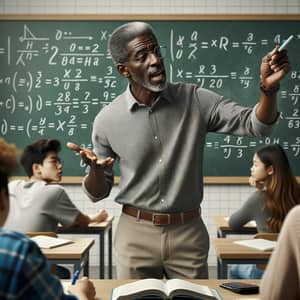 Passionate Math Teacher Explaining Algebraic Equations in Classroom