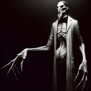 Nightmarish Gothic Art: Distorted Human Figure in Lab Coat