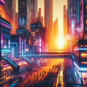 Futuristic Cityscape at Sunset | Cyberpunk Architecture