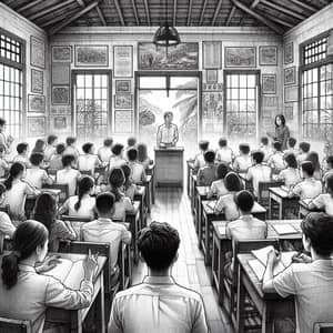 Diverse Group of Students in the Philippines Classroom Sketch