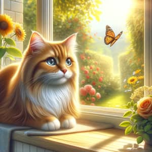 Silky Orange Cat Enjoying Sunny Garden View | Website Name