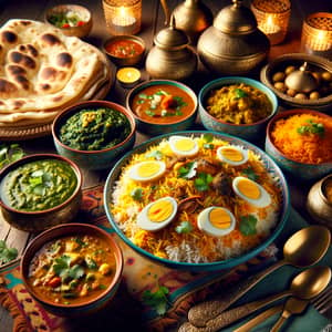 Colorful Traditional Indian Food Spread | Authentic Biryani, Naan & More