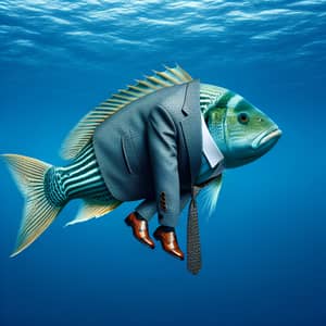 Elegant Fish in Stylish Suit Swimming in Ocean