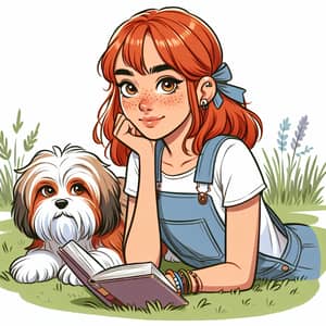 Nature-Loving Redhead Woman Illustration reading Psychology Book