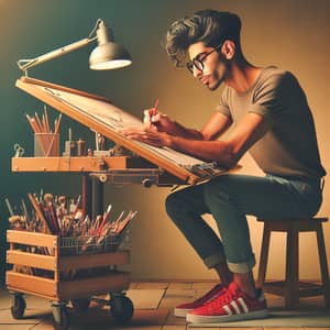 Young Middle-Eastern Artist at Drafting Table | Creative Pursuits