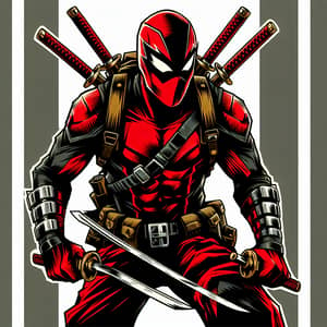 Dynamic Superhero in Red and Black Costume with Swords