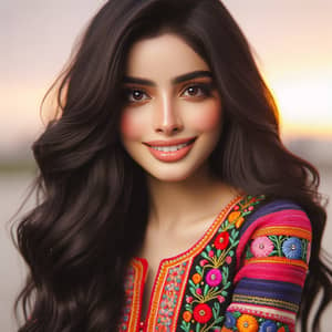 Stunning South Asian Girl in Traditional Outfit at Sunset