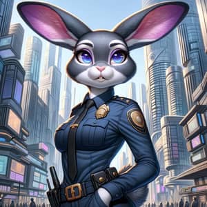 Anthropomorphic Rabbit Officer in Zootopia City Walking