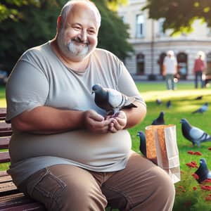 Serene Man Feeding Pigeons in Park - Simple Joy