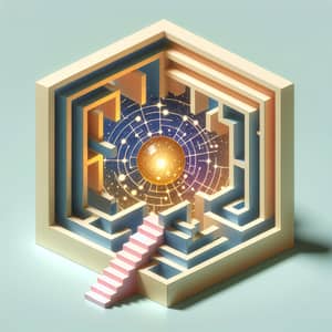 Geometric Curiosity Art: Labyrinth with Golden Sphere