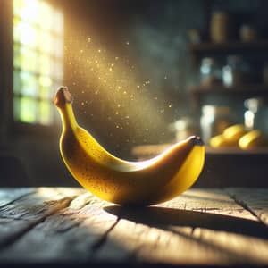 Vivid Scene of Nature's Bounty with Ripened Banana on Wooden Table