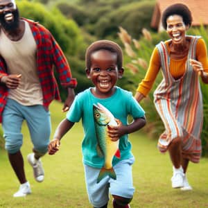 African Child Running with Joy | Colorful Family Scene