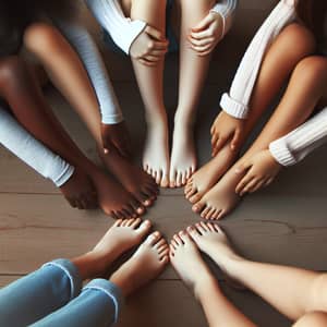 Diverse Barefoot Girls Form Circle of Unity