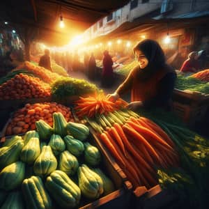 Fresh Chayote and Carrots at Vibrant Market Stall