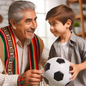 Soccer Match: Young Boy and Hispanic Man