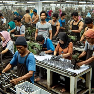 Indonesian Factory Workers: Determined Labor on the Factory Floor