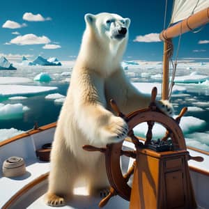 Majestic Polar Bear Navigating Icy Waters | Sailboat Adventure