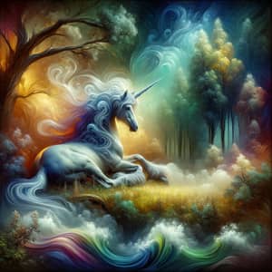 Captivating Woodland Glade Artwork with Majestic Unicorn