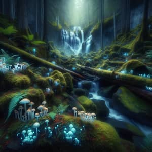 Mystical Forest Waterfall & Glowing Mushrooms | Nature-Inspired