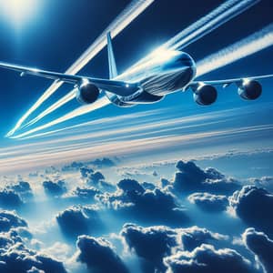 Aeroplane Soaring High in Clear Sky | Metallic Body Reflecting Sun