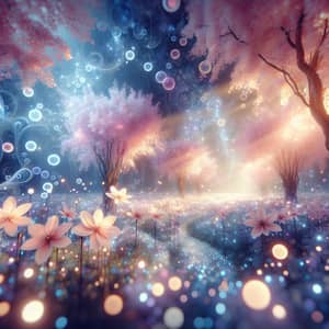 Ethereal Mystical Forest with Glowing Flowers and Orbs