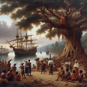 Historical Oil Painting: Spanish Colonization in the Philippines