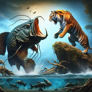Plecostomus vs Tiger: Surreal Aquatic Battle