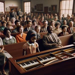 Sad Black Girl Playing Upright Piano in 1963 Southern Black Church