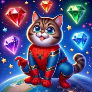 Cat Spiderman in Space with Power Gems