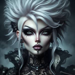 Fantasy Goth Woman: Striking Punk Hairstyle & Distinctive Gray Eyes