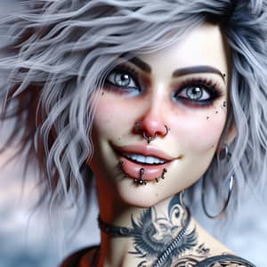 Captivating Punk Style Woman with Intriguing Piercings and Tattoos