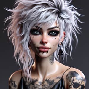 Captivating Punk Goth Female Character with Silver-Gray Eyes
